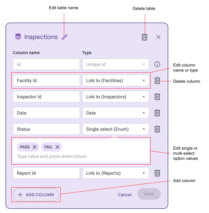 Edit table in app structure with Gemini in AppSheet