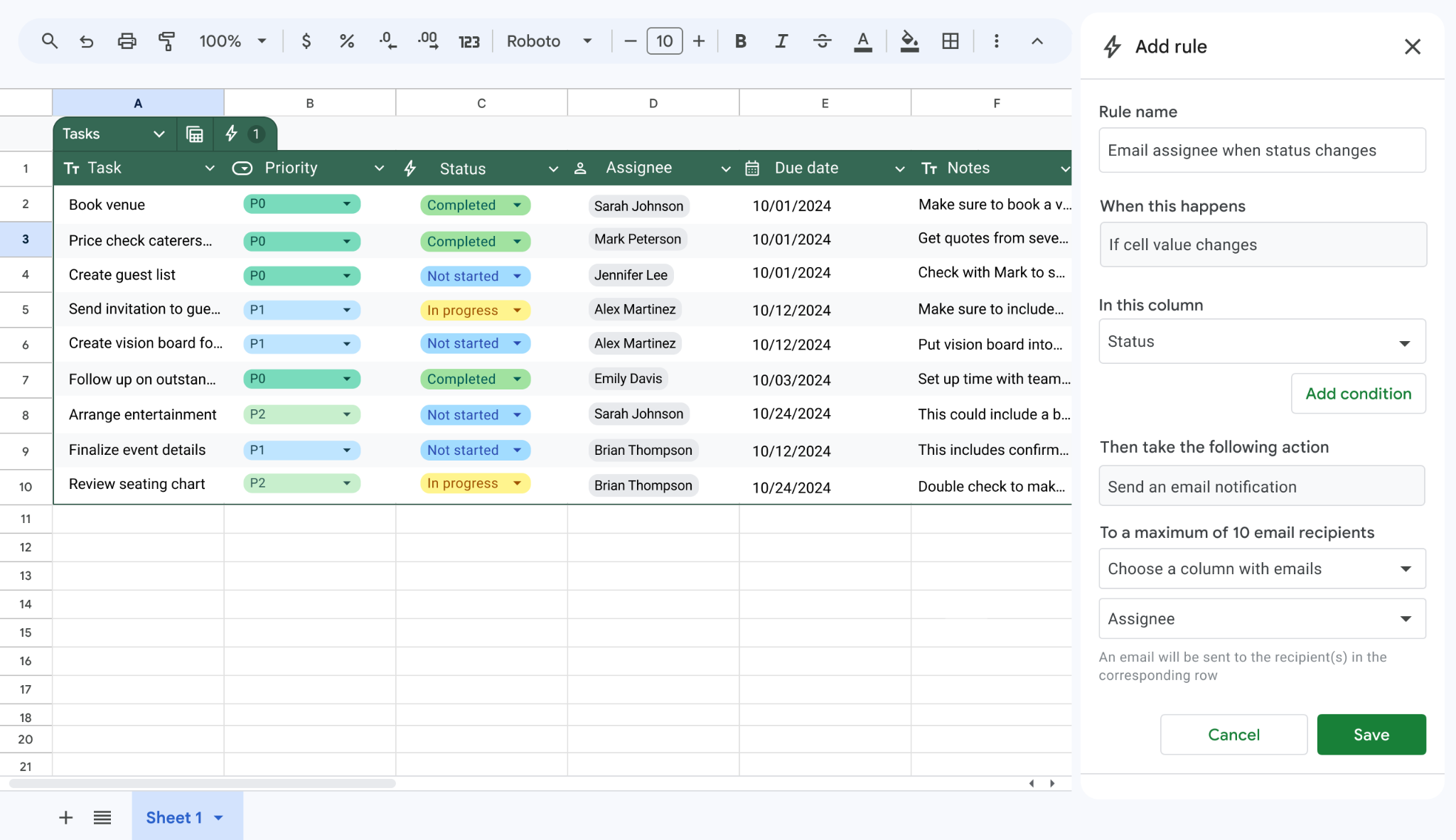 Event planning tracker