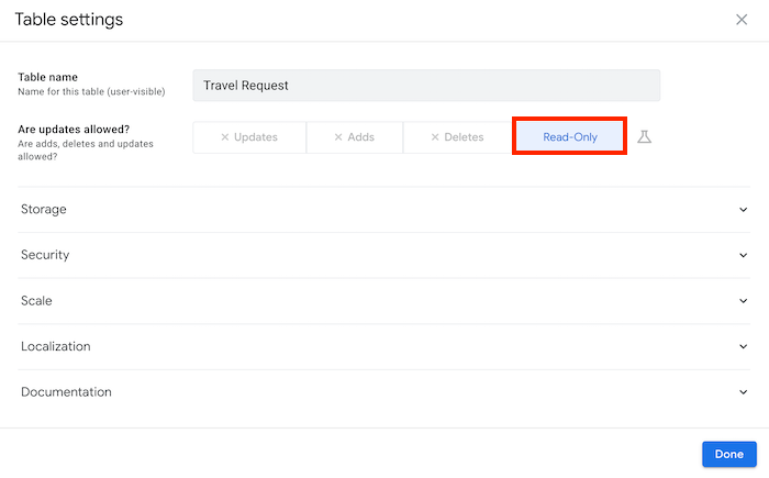 Read-only table added by AppSheet to store Google Form responses