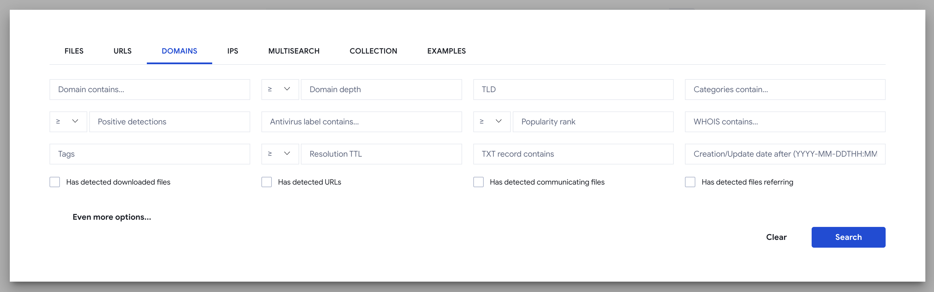 Domain Search options