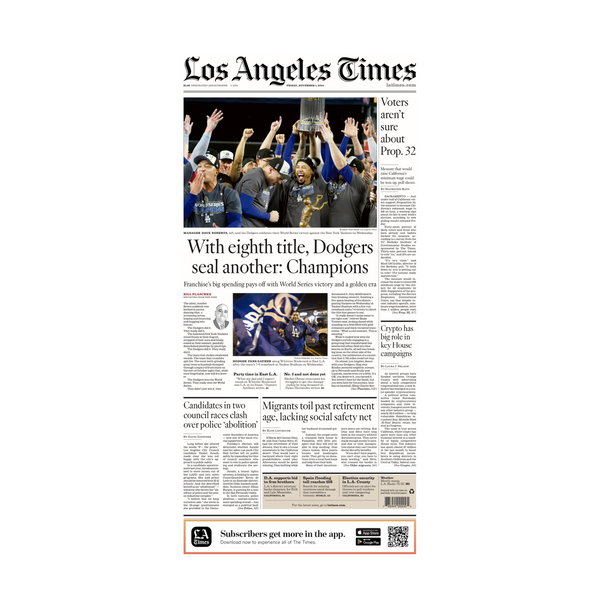 Dodgers Win the World Series 11/1/24 Main Page Print