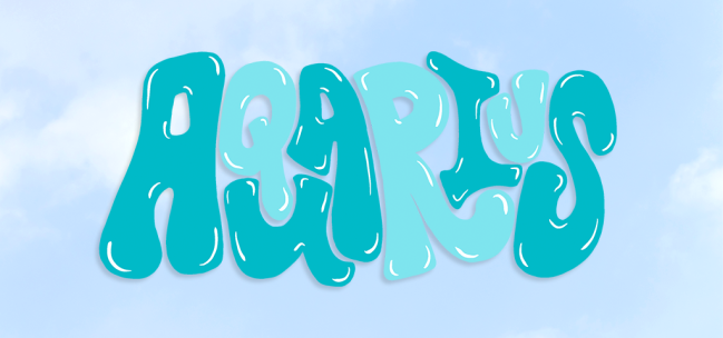 The word "aquarius" on a clouded background