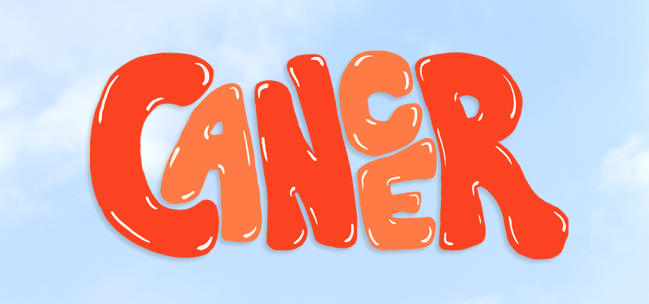 The word "cancer" on a clouded background