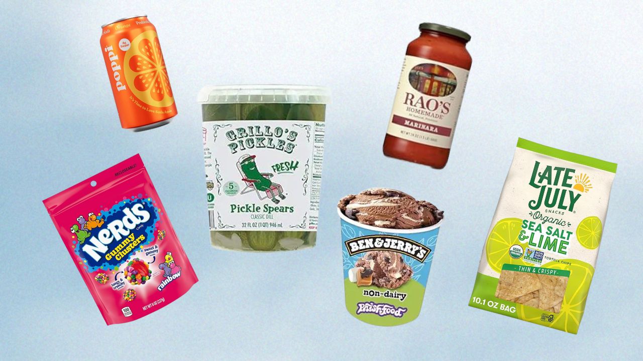 Nerds, Poppi soda, Grillo's pickles, Rao's pasta sauce, Ben&Jerry's, Late July