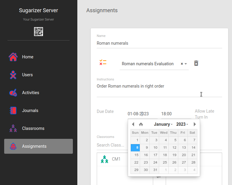 Handle assignments with Sugarizer