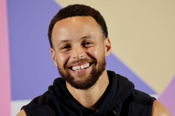 PARIS, FRANCE - JULY 25: Stephen Curry of Team United States smiles as he speaks to the media during a Team United States Basketball Press Conference at Main Press Centre on July 25, 2024 in Paris, France. (Photo by Arturo Holmes/Getty Images)