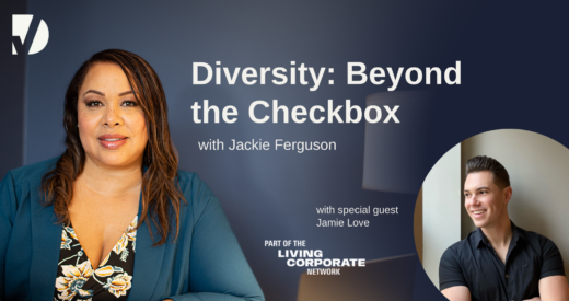 Jackie gets ready to sit down with Jamie Love, the next guest on, 'Diversity: Beyond the Checkbox.'