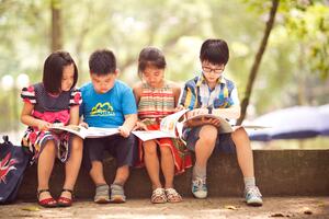 Children studying outside