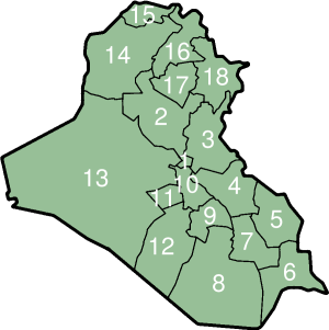 Nummerert kart over Iraks provinser