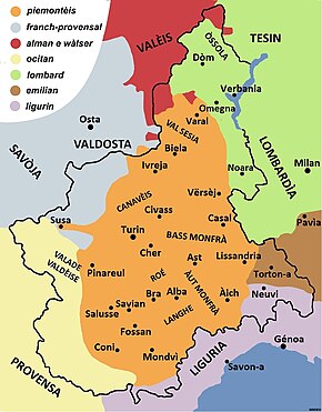 Diffusione giugrafica di u Piemontese (in l'arancinu)