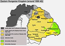 Yellow map of Transylvania in 1550