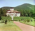 View of the Likani Palace from the Kura river. Borjomi, Georgia