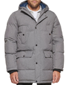 Front view of model wearing Heather Grey Quilted Arctic Hooded Parka.