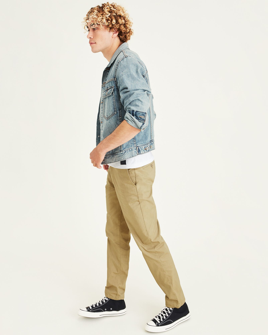 View of model wearing Light Wash Trucker Jacket, Regular Fit.