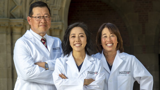 Nicole Kawakami (center), Ruth Kawakami (right) and her Kent Ochiai (left).