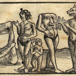 The Plinian or Monstrous Races (Sciapodae, Cyclopes, conjoined twin, Blemmyae, and Cynocephali) from Sebastian Munster’s Cosmographia,1544