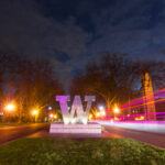 college campus at night