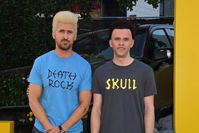 HOLLYWOOD, CALIFORNIA - APRIL 30: (L-R) Ryan Gosling and Mikey Day dressed as Beavis and Butthead attend the Los Angeles premiere of Universal Pictures "The Fall Guy" at Dolby Theatre on April 30, 2024 in Hollywood, California.  (Photo by Jon Kopaloff/Getty Images)