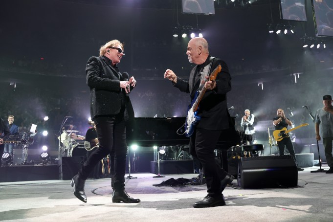 NEW YORK, NEW YORK - JULY 25:  Axl Rose and Billy Joel perform onstage during the last show of his residency at Madison Square Garden on July 25, 2024 in New York City. (Photo by Kevin Mazur/Getty Images)