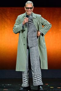 LAS VEGAS, NEVADA - APRIL 10: Jeff Goldblum speaks onstage during the Universal Pictures and Focus Features Special Presentation, featuring footage from their upcoming slate, during CinemaCon, the official convention of the National Association of Theatre Owners, at Caesars Palace on April 10, 2024 in Las Vegas, Nevada. (Photo by Jerod Harris/Getty Images for CinemaCon)