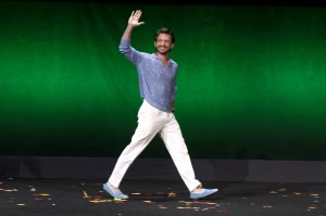 LAS VEGAS, NEVADA - APRIL 10: Jonathan Bailey speaks onstage during the Universal Pictures and Focus Features Presentation during CinemaCon 2024 at The Colosseum at Caesars Palace on April 10, 2024 in Las Vegas, Nevada.  (Photo by Gabe Ginsberg/Getty Images)