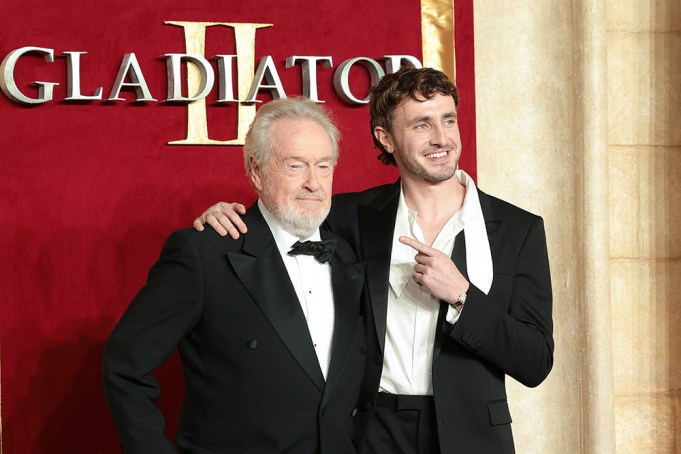 LONDON, ENGLAND - NOVEMBER 13: Ridley Scott and Paul Mescal attend "Gladiator II" The Royal Film Performance and Global Premiere at Leicester Square on November 13, 2024 in London, England. (Photo by Shane Anthony Sinclair/Getty Images)