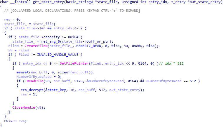 Figure 4. Hex-Rays decompilation showing state retrieval