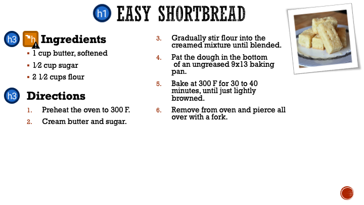 Screenshot of a recipe page showing a skipped heading.