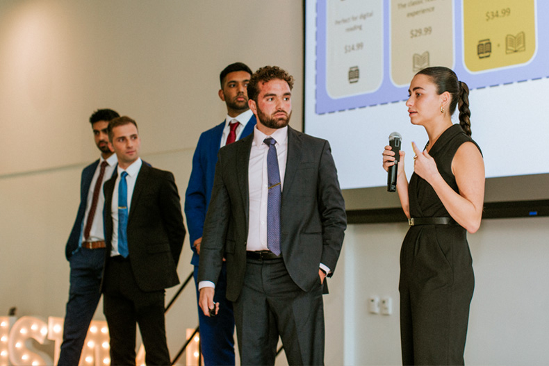 Students pitch their startups at the University Student Startup Accelerator Demo Day event. Photo courtesy of Dhananjay Narayanan