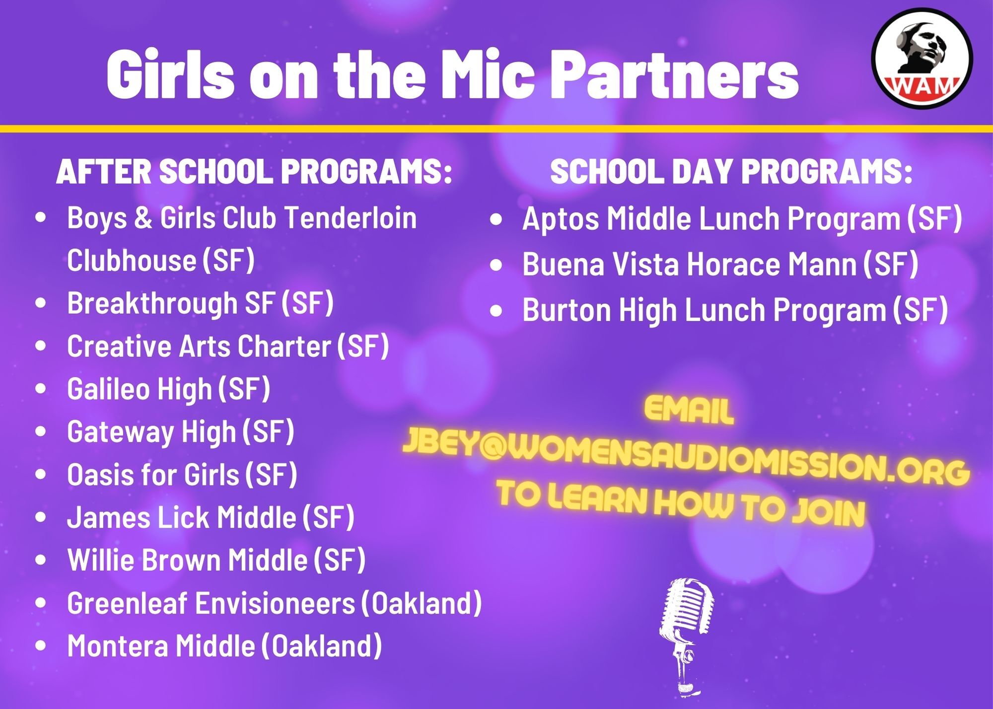 Girls on the Mic Partner Schools