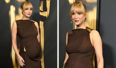 Pregnant Jennifer Lawrence Flatters Her Baby Bump in Bottega Veneta Dress With Ruched and Sculptural Details at Governors Awards 2024