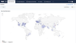 Screenshot of the A10 Defend Threat Control dashboard