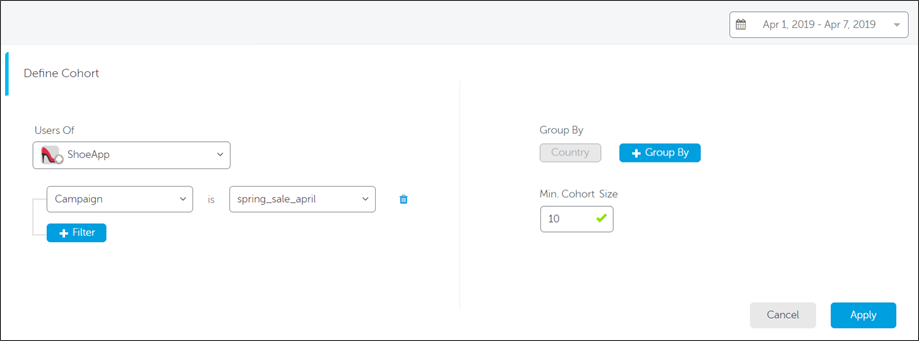 Setting up Cohort dimensions and filters in AppsFlyer dashboard