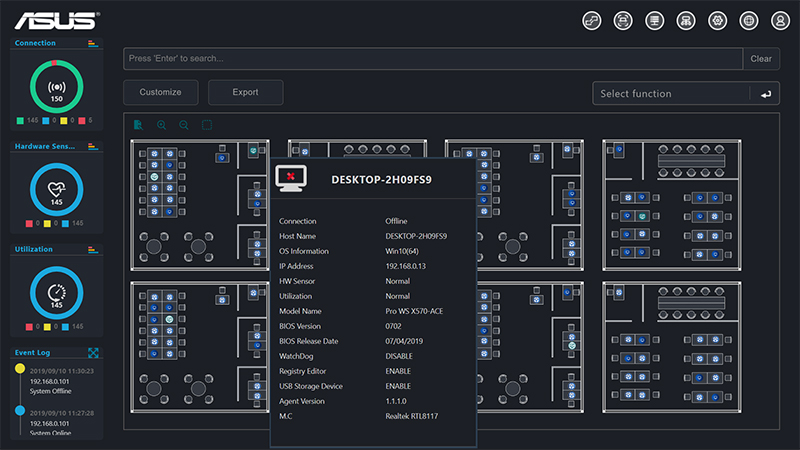 Floor plan view of ASUS Control Center Express