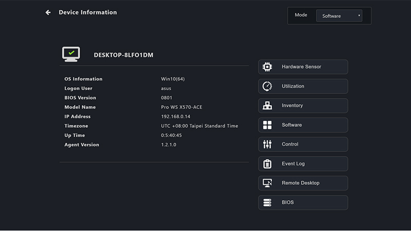 Device information of ASUS Control Center Express