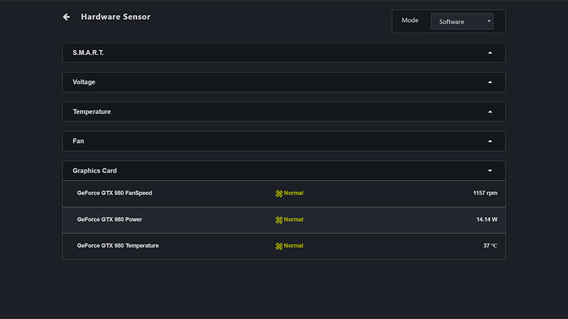 Hardware sensor of ASUS Control Center Express