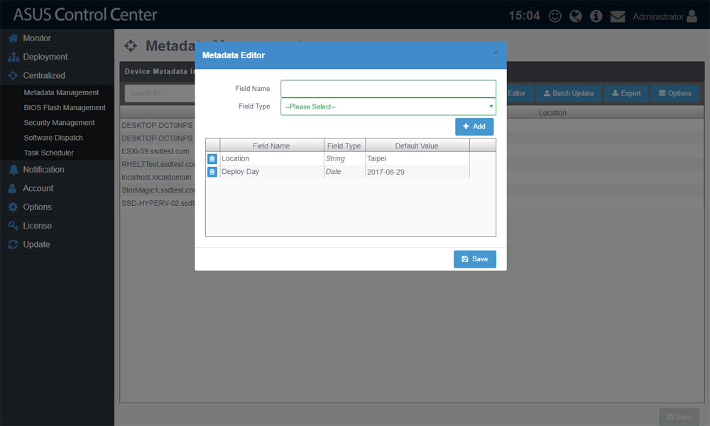 Software dispatch management UI of ASUS Control Center