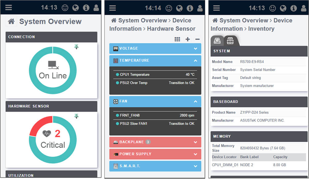 Mobile dashboard UI of ASUS Control Center