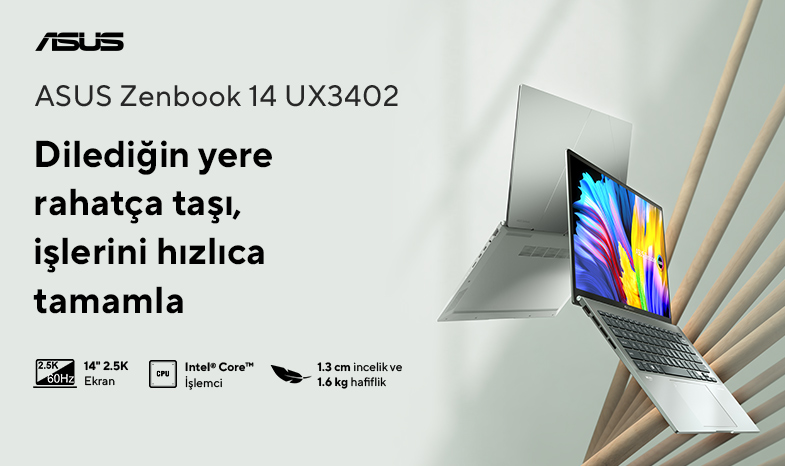 Dilediğin yere rahatça taşı, işlerini hızlıca tamamla! ASUS Zenbook 14 UX3402 ASUS E-Store'da!