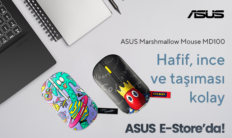 Hafif, ince ve taşıması kolay - ASUS Marshmallow Mouse MD100 ASUS E-Store'da!