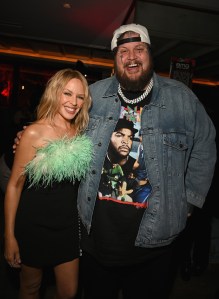 Kylie Minogue and Jelly Roll attend the 2024 BMG Pre-Grammy Party at Bar Lis on January 30, 2024 in Los Angeles, California.