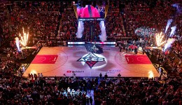 The starting lineups are announced before Game 1 of the WNBA Final between the Las Vegas Aces and the New York Liberty at Michelob ULTRA Arena on Oct. 8, 2023, in Las Vegas.