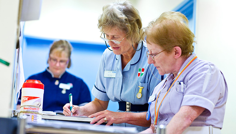 Nurses going through patient notes