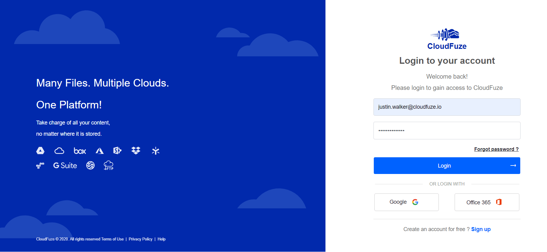 Cloudfuze Login Page