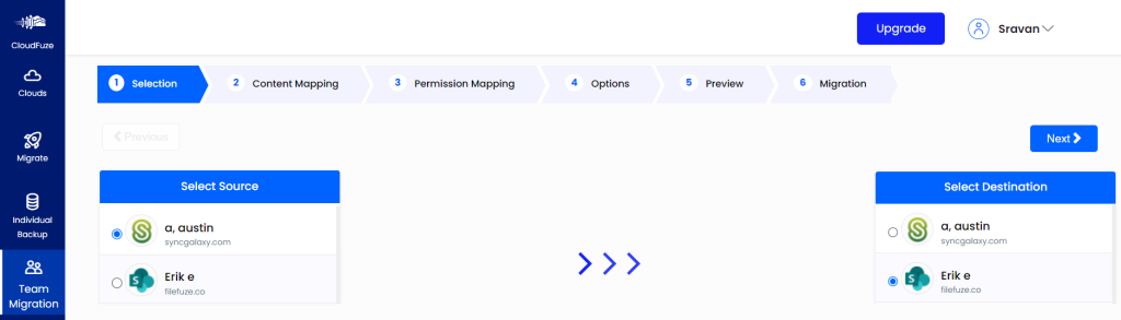 Configuring the source and destination clouds