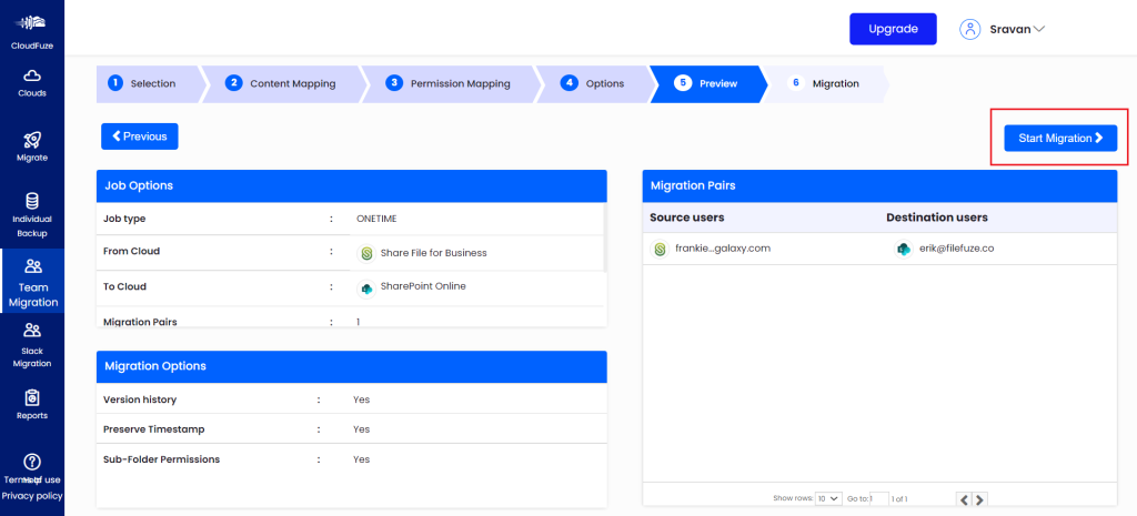 Finalizing the migration options