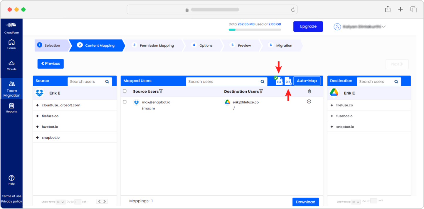 CSV mapping option