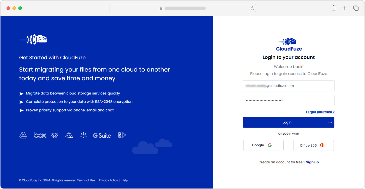 CloudFuze webapp sign in