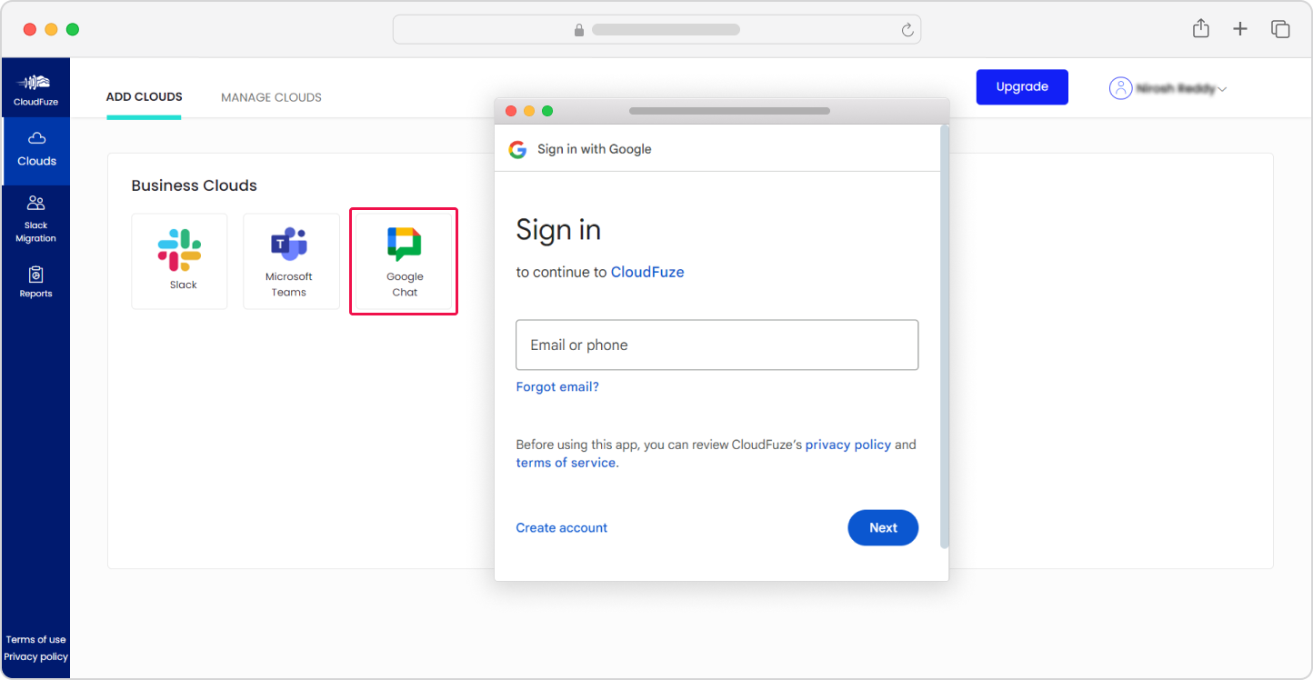 Google Chat cloud adding