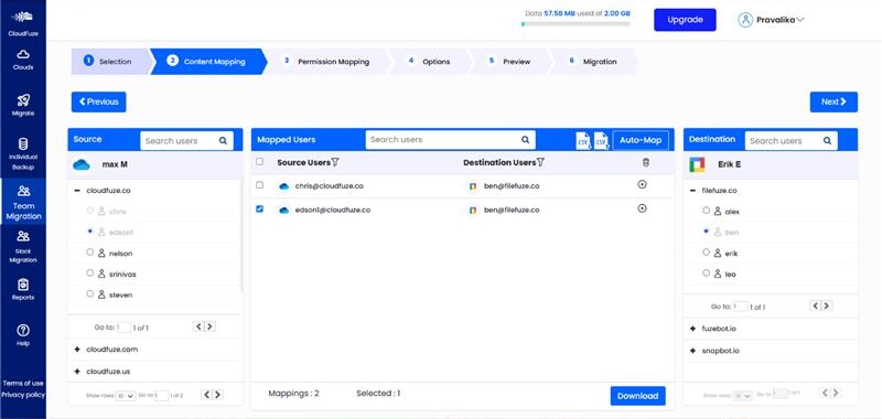 CSV mapping of user accounts